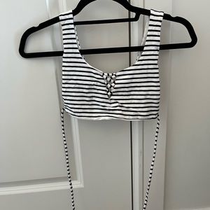 47 Street Navy Blue White Striped Tie Front Crop Bra Top